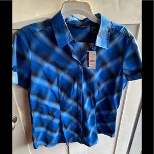 NY Co blue plaid blouse Sz XL new w tags short slv